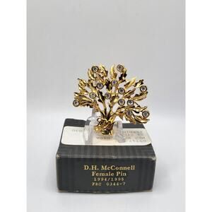 Avon D H McConnell 1994 Rhinestone Tree Pin Gold Tone w Box